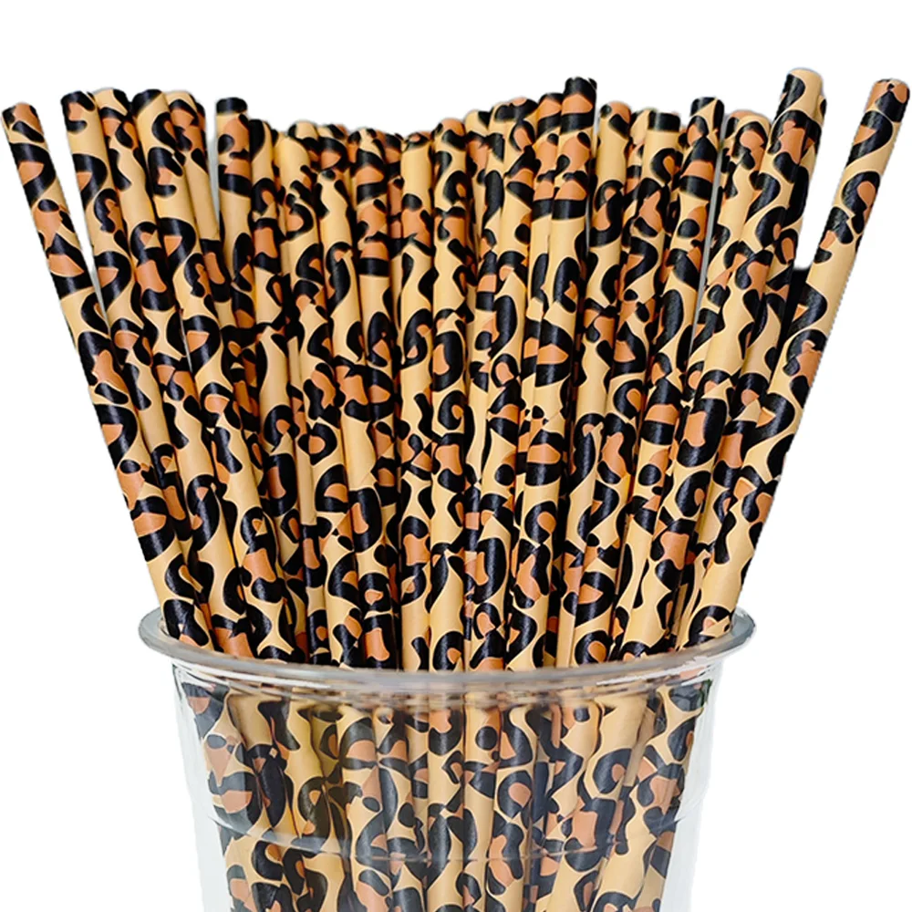 50/100 шт. Детские трубочки с леопардовым принтом
