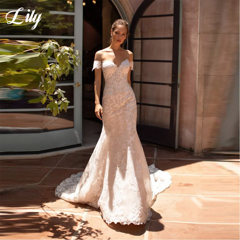 Купи Mermaid Lace Appliques Wedding Dresses For Women Off The Shoulder Sweetheart Backless Bridal Gown Court Train robe de mariée за 6,545 рублей в магазине AliExpress