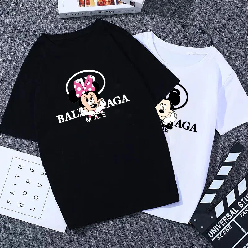 

2022Disney Mickey 100% cotton printing fashion men's and women's brand T-shirt short-sleeved summer kawaii anime casual shopping