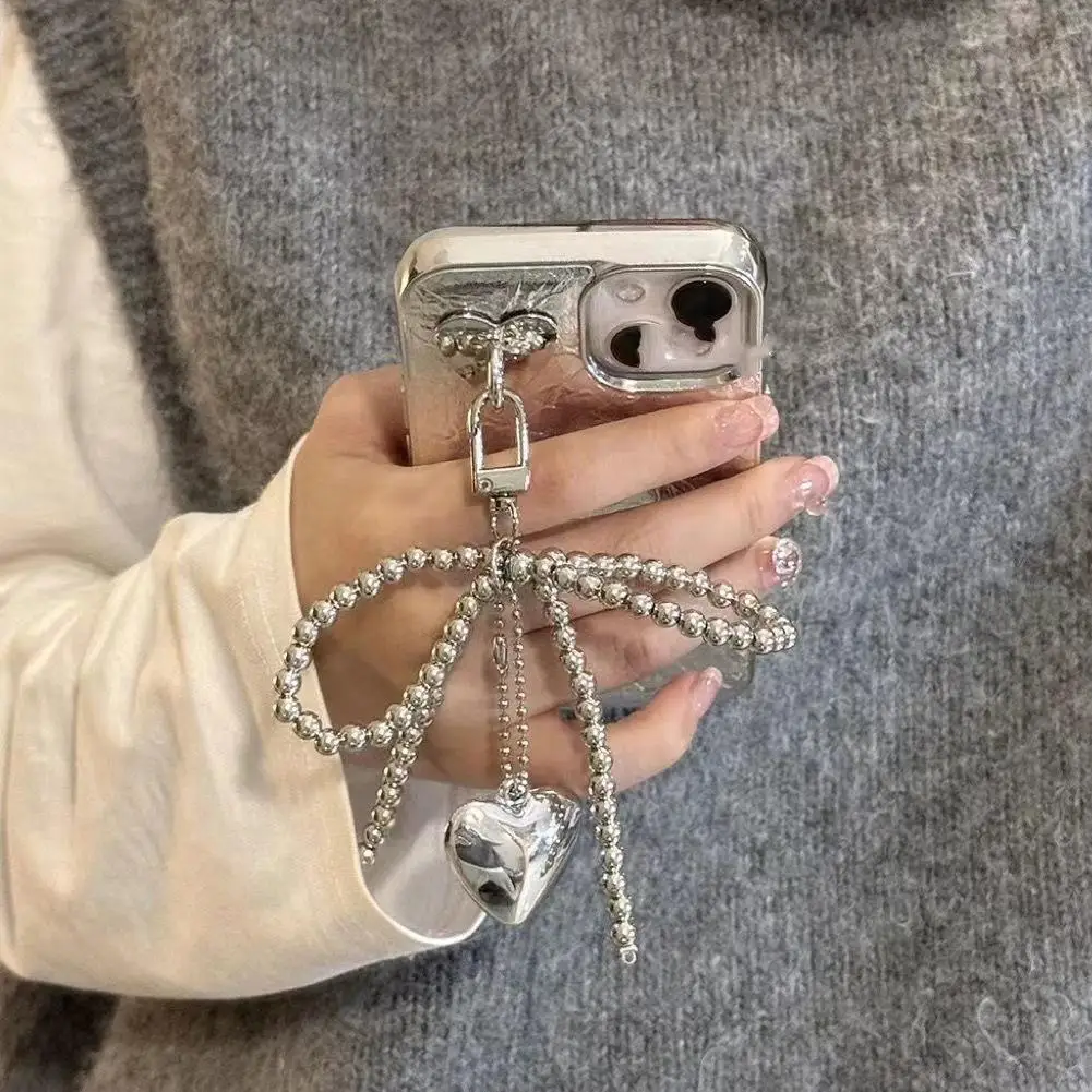 Брелок для ключей с бантом и сердцем милый аксессуар в виде банта бусинами