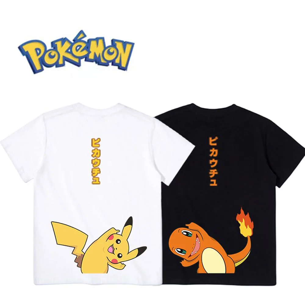 

Pokemon Anime Kawaii Pikachu Charmander Children T-Shirt Summer Boys Girl Pure Cotton Short Sleeved Round Neck Cartoon Tops