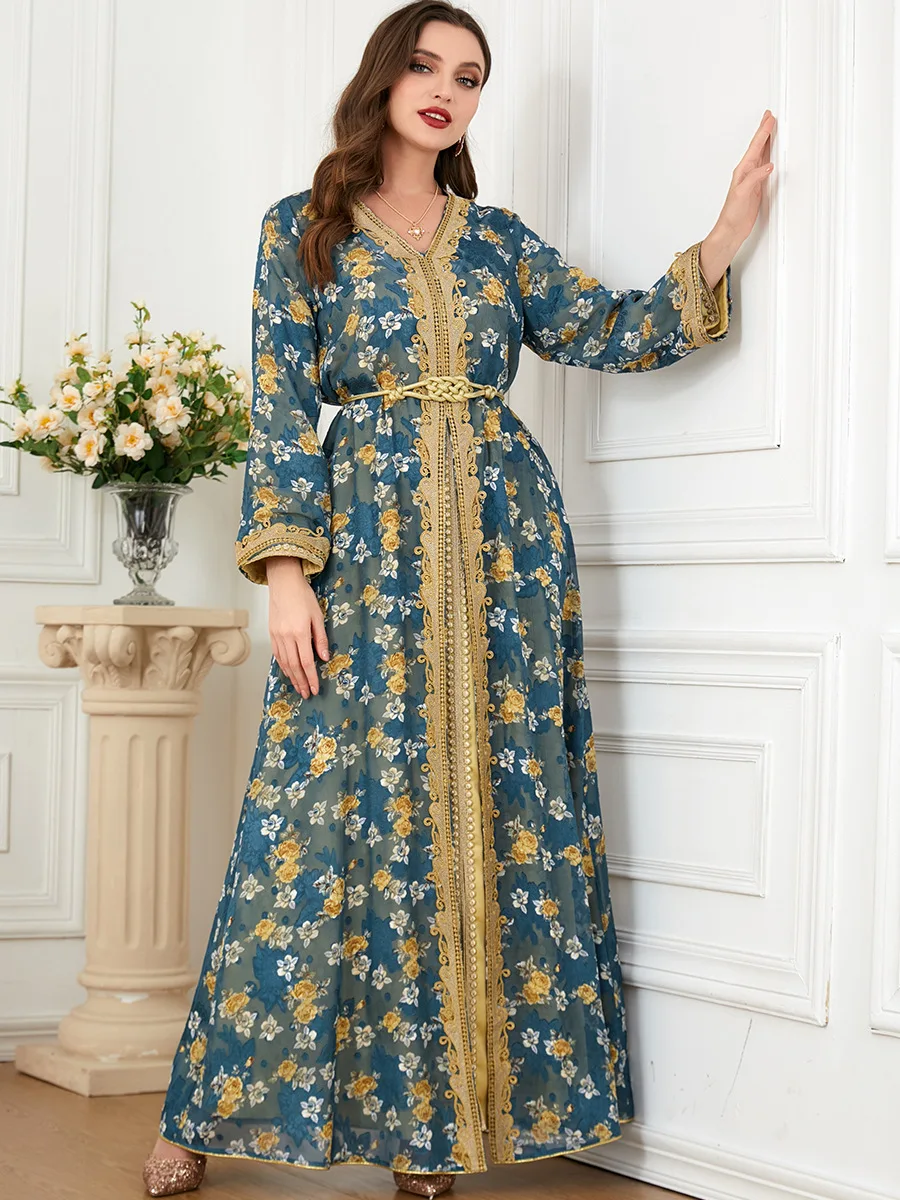 Women Jilbab Luxury Embroidery Muslim Set Ramadan Femme Abaya Dress Islamic Jalabiya Marocain urkey Moroccan Kaftan Robe Femme