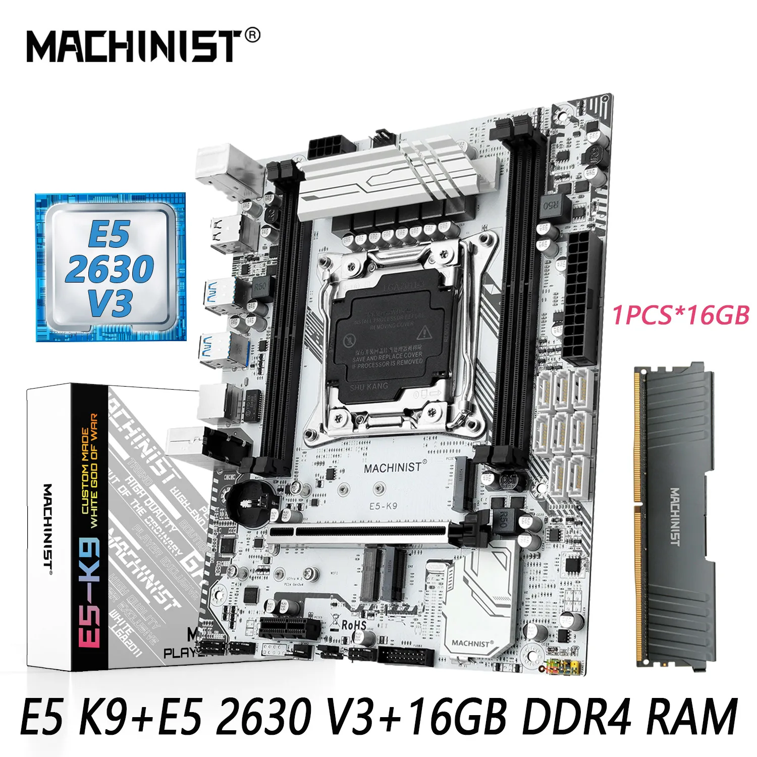 

MACHINIS K9 X99 LGA 2011-3 комплект материнской платы Intel Xeon E5 2630 V3 процессор + ECC 16 Гб DDR4 RAM ПАМЯТЬ Combo USB3.0 NVME M.2