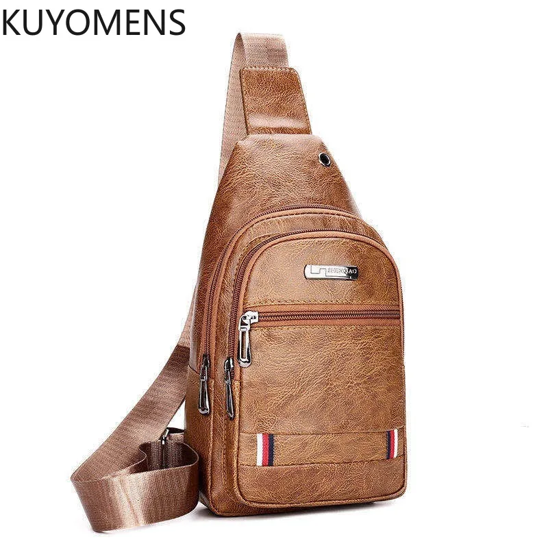 

Fashion Men's Bags Leather Sling Zipper Pack Chest Shoulder Crossbody Bag Biker Satchel Men Briefcases 2022 Hot Sales Sports Bag