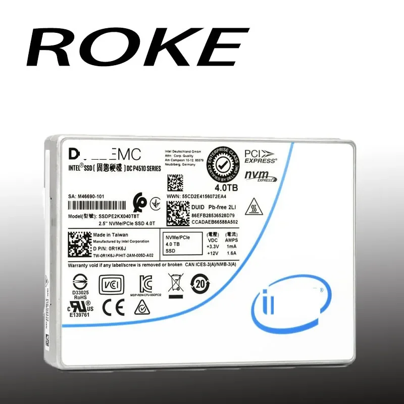 

DELL EMC 4TB SSD TLC PCIE NVME U.2 SFF-8639 2,5 "ENTERPRISE R1K6J P4510 Intel