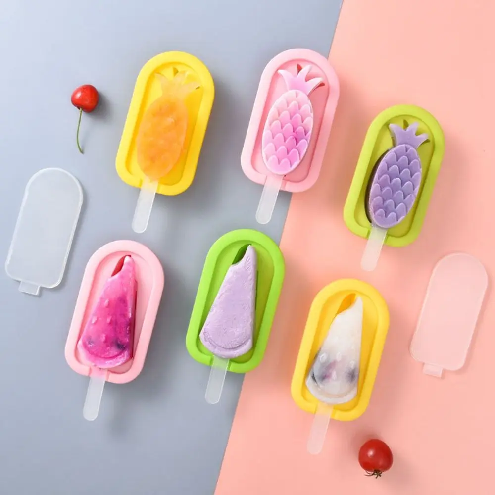 

Cute Pineapple Fruits Dessert Tools with Lids and Sticks Ice Cream Mold Popsicle Mould Ice Pop Maker Ice Tray