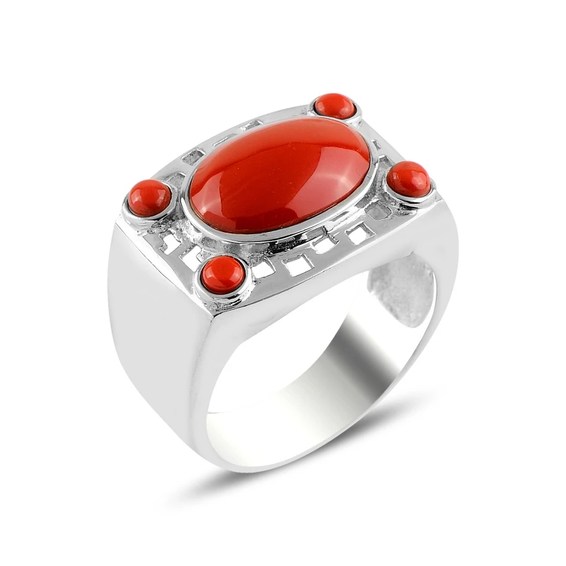 

Silver 925 Sterling Coral Gemstone Ring