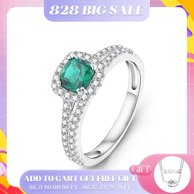 

ATTAGEMS 100% 925 Sterling Silver Cushion Emerald Moissanite Gemstone Wedding Party 18k Gold Plated Women Rings Fine Jewelry