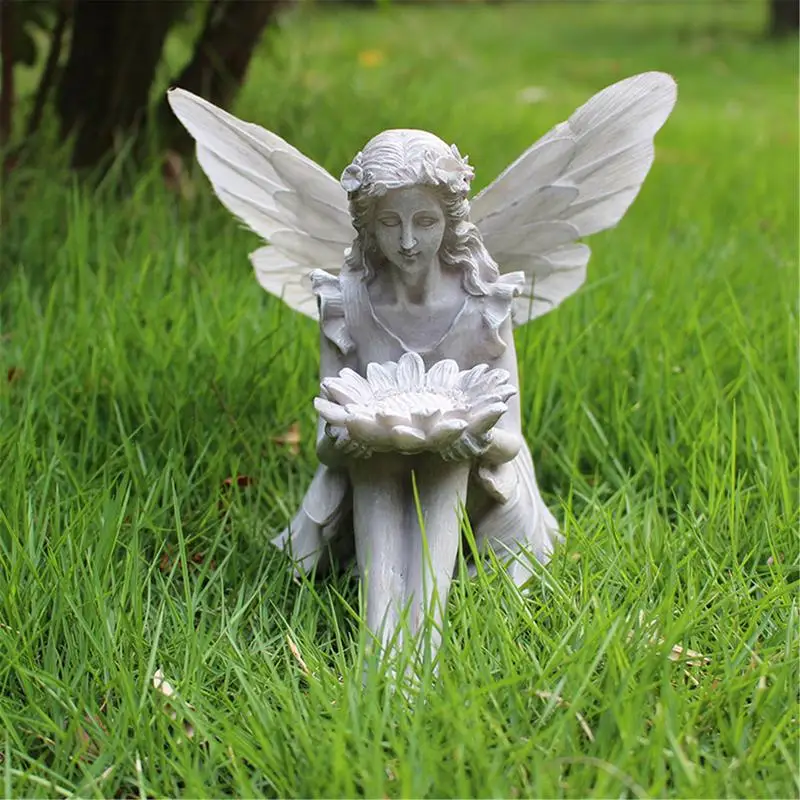 

Sunflower Fairy Statue Solar Lighting Flower Fairy Bird Feeder Luminous Wings Ornament Outdoors Decoration
