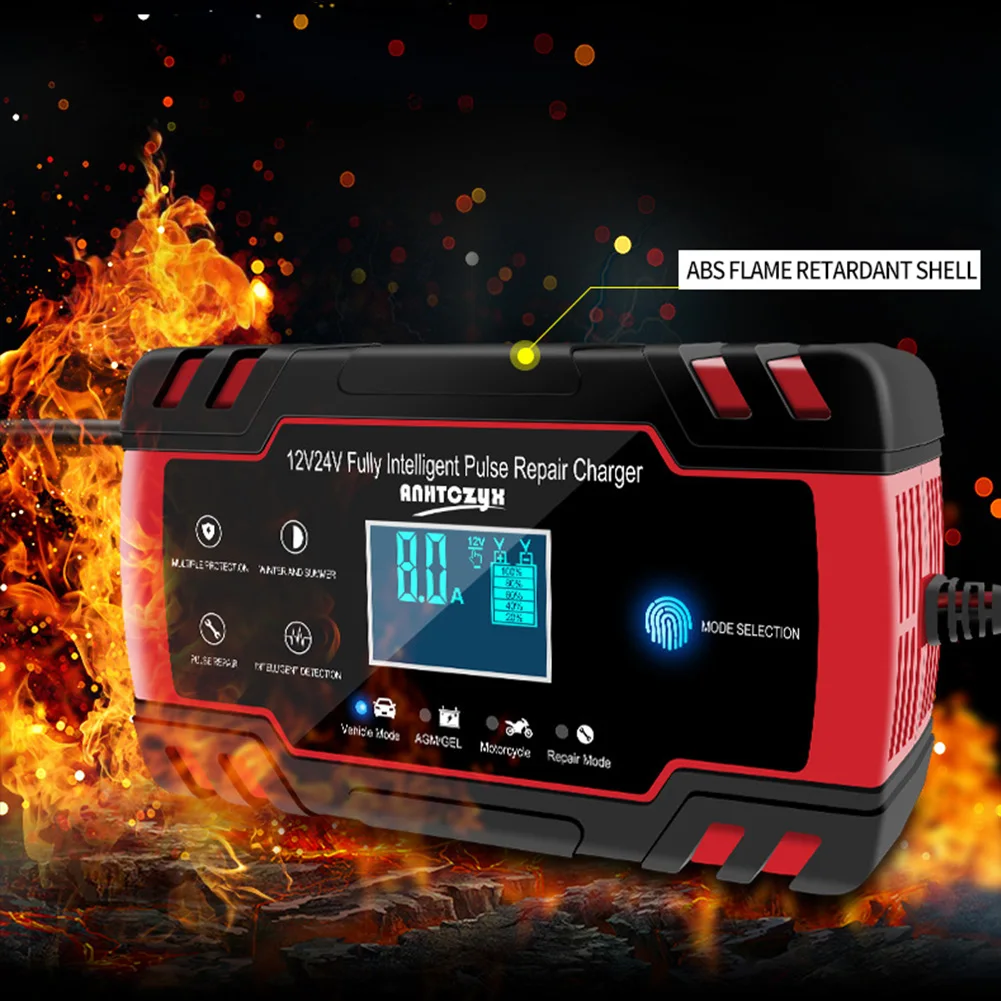 

12V-24V 8A Car Battery Charger Power Pulse Battery Repair Chargers LCD Display Touch Screen Acid Battery AGM Chargers For Car