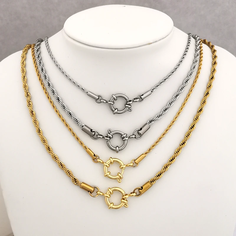 

QMHJE 2/3mm Stainless Steel Rope Chain Necklace Vacuum Plating Sailor Clasp Steering Wheel Women Men Choker Jewelry Accessory