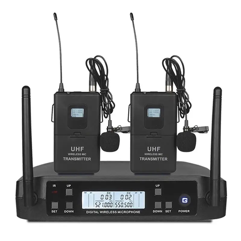 

GLXD4 Dual Transmitter UHF Wireless Microphone with Handheld bodypack Lapel Headset Headworn Mic for Karaoke System Speech Party