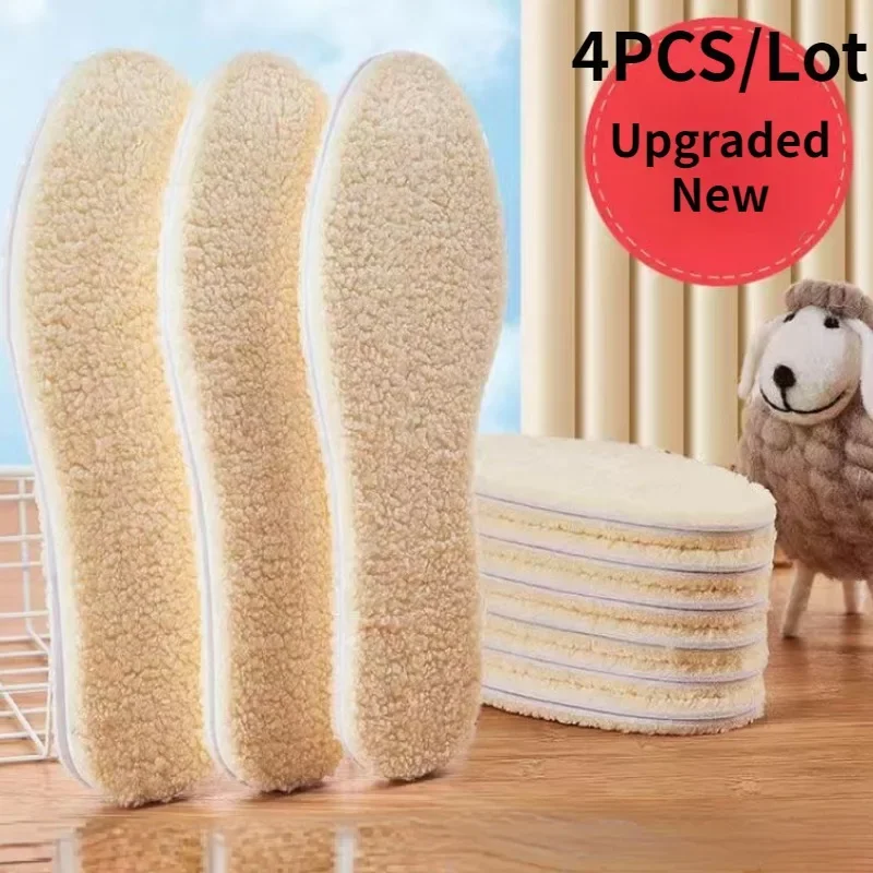 

2Pairs Natural Lamb Fleece Insoles Men Women Winter Keep Warm Insole Soft Wool Thicken Cuttable Cashmere Shoes Thermal Shoe Pads