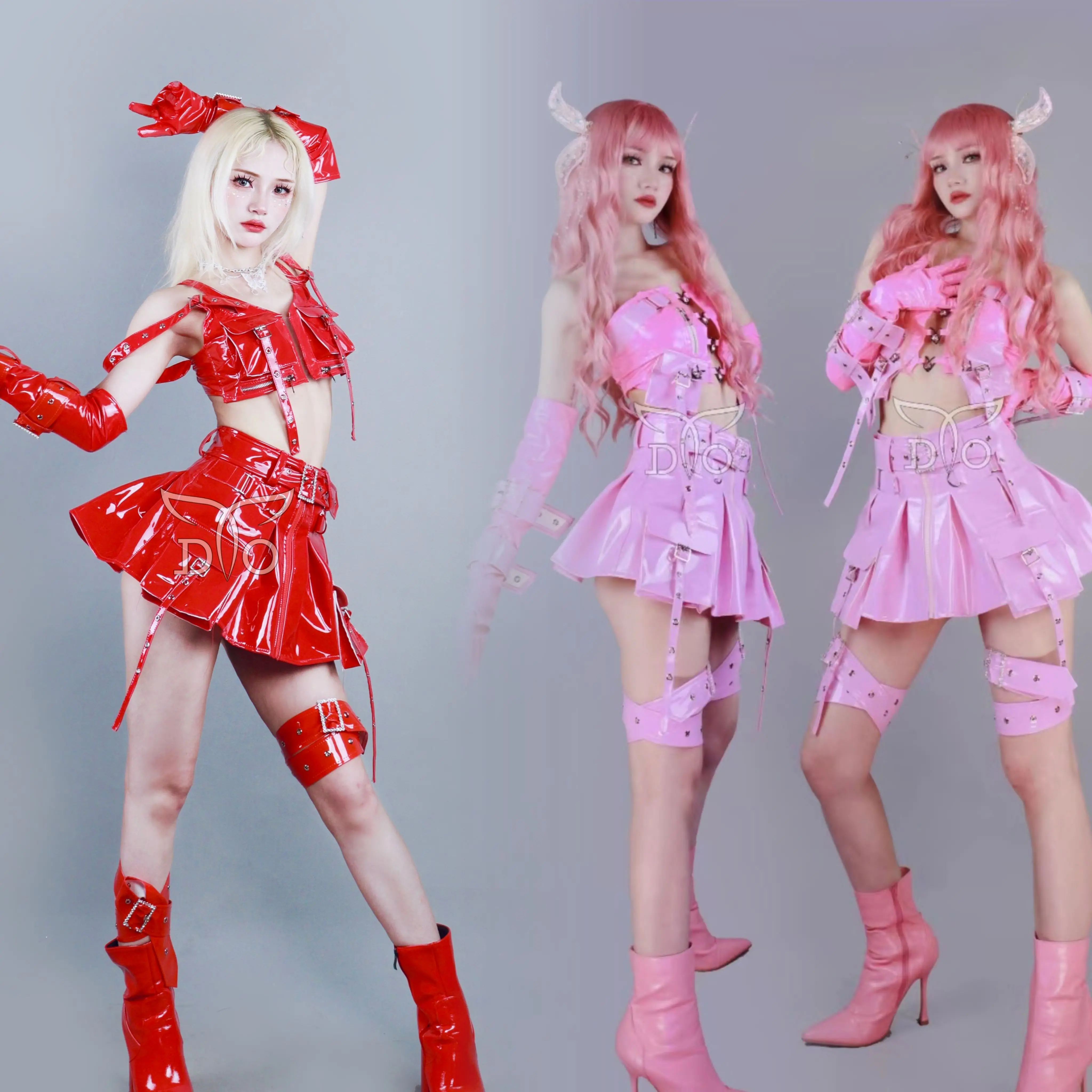 New Lacquer Leather Split Set Nightclub Bar Girl Group Sexy Performance Clothing Singer Dance Jazz