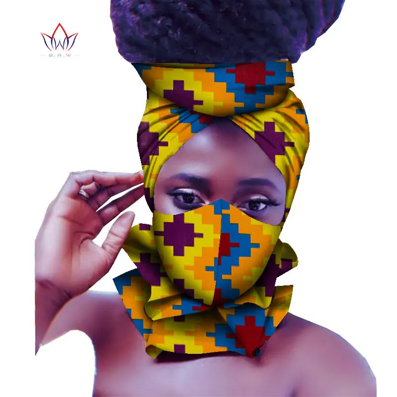 BINTAREALWAX 2022 New Ankara Print Head Band for Women Tailor Made African Classic Hair Bonnet and Necklace WYB463