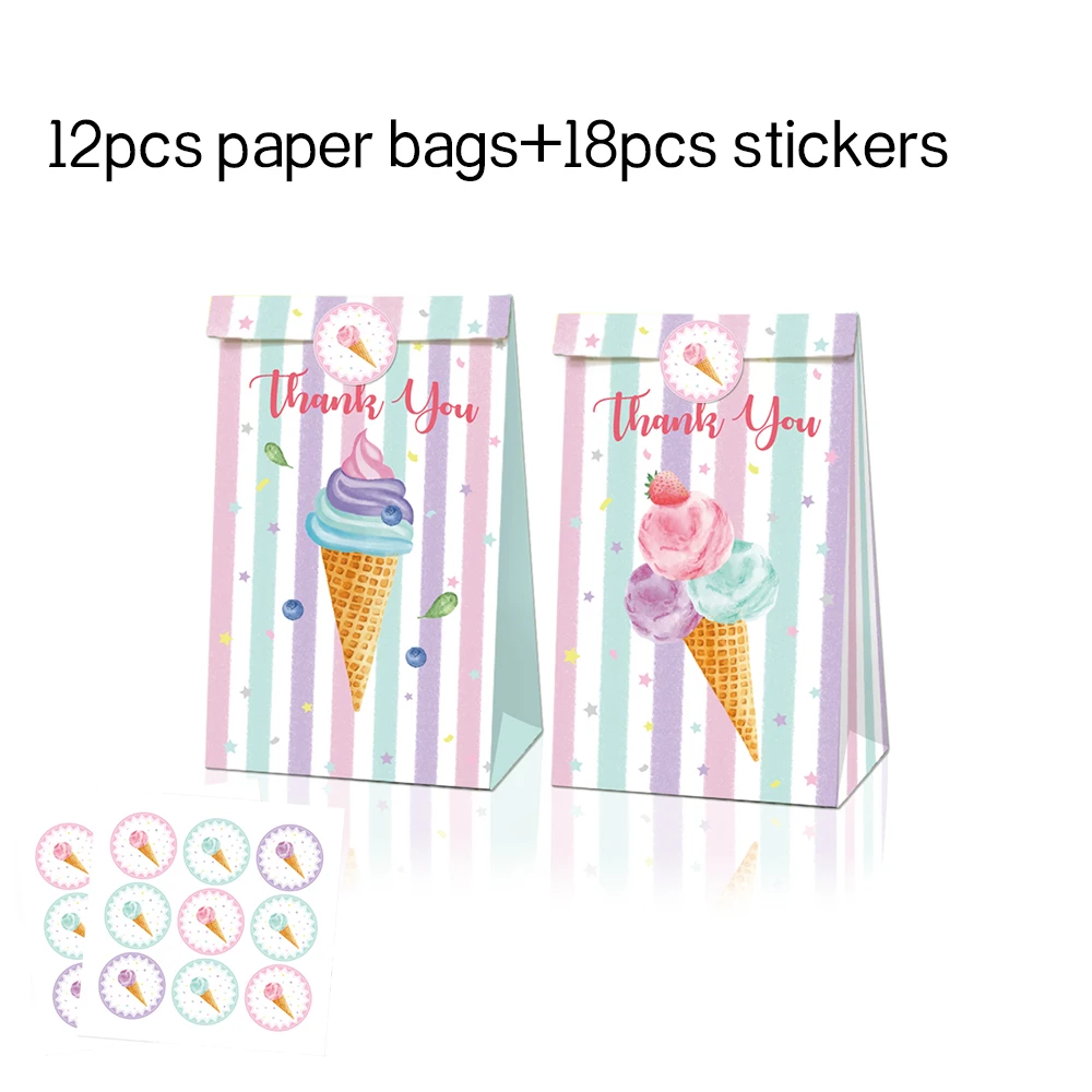 

12pcs/lot Sweet Ice Cream Ice Jungle Disco Party Paper Bags Candy Box Cake Gift Bags Baby Shower Birthday Decorations Supplies