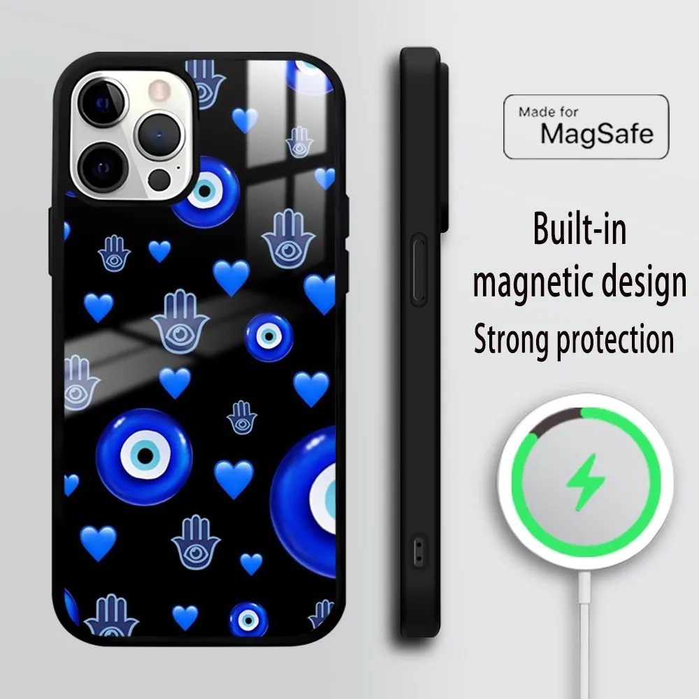 Blue Eye Nazar Boncugu Evil Phone Case For iPhone 16 15 14 13 12 11 PRO MAX PLUS Mini Magnetic wireless mirror phone case