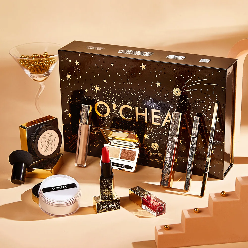 

Набор для макияжа в виде звездного розмарина, полный набор для начинающих, Подарочная коробка с помадой, консилером, пудрой, спонж для макияжа, 10 шт./набор