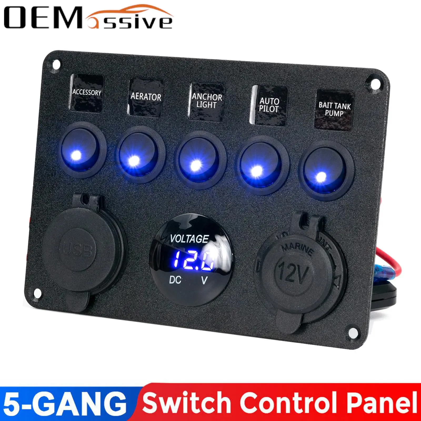 

5-клавишный светодиодный кулисный выключатель, панель управления, двойной USB-порт, зарядное устройство, автоматический выключатель ВКЛ-ВЫКЛ...