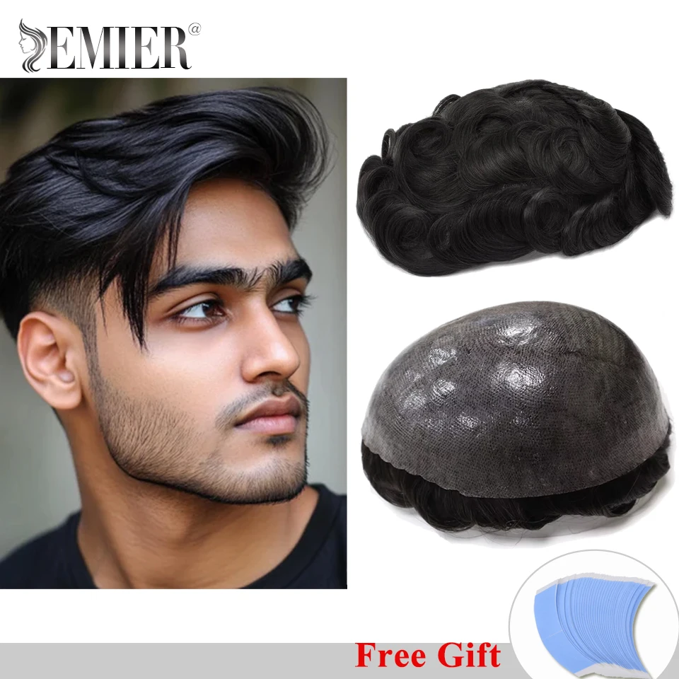 Мужской парик из натуральных волос Emier 5x7 дюймов