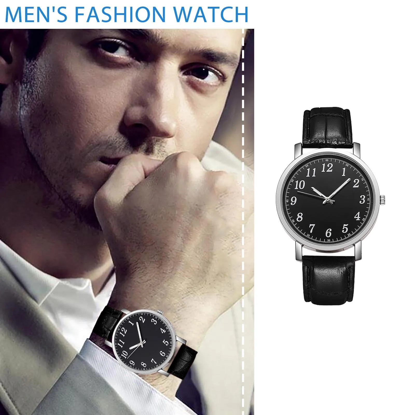 

Часы наручные мужские кварцевые с кожаным ремешком, брендовые деловые модные круглые, с календарем