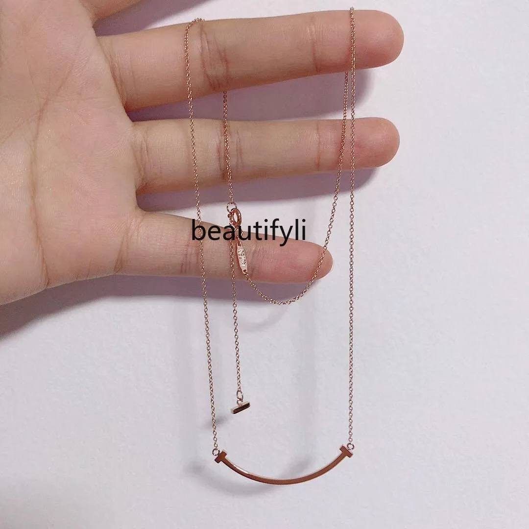 

ZqSmile Smiley ожерелье из серебра 925 пробы, розовое золото, женская простая Глянцевая цепочка до ключиц с полностью алмазным покрытием