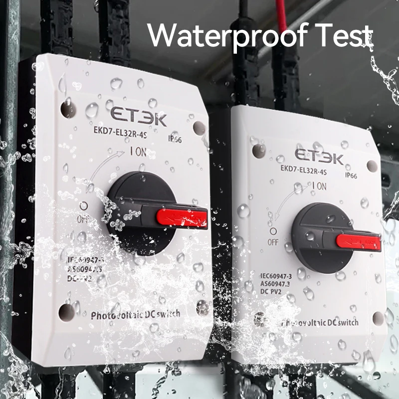 Фото Солнечная система ETEK, переключатель постоянного тока IP66 32A, наружный PV солнечный переключатель 4P 1000V UKPM, Вращающаяся ручка IP66, водонепроницаемый EKD7 №1