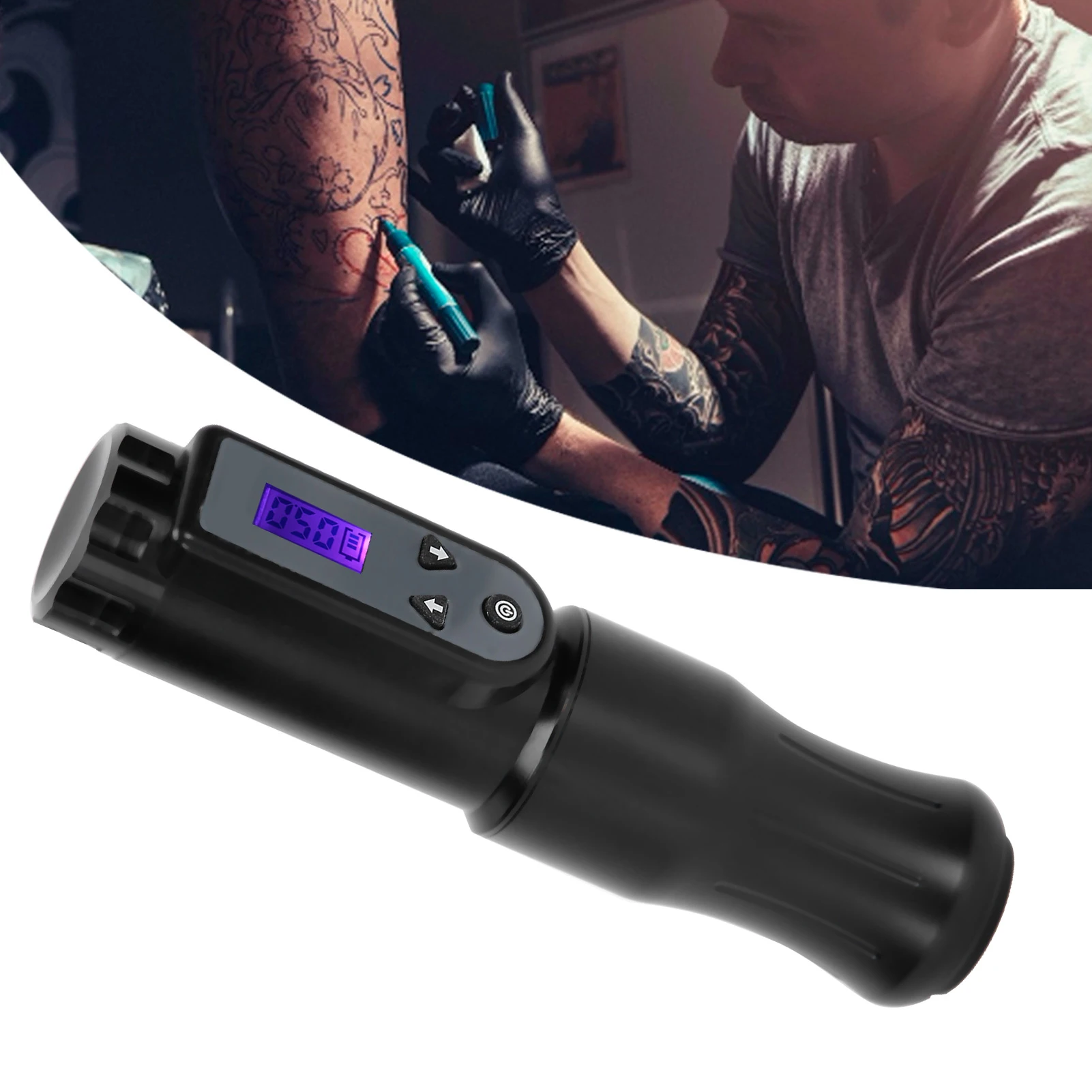 A Set Professional Tattoo Machine Pen Wireless Battery Portable LCD Display Strong Motor Tattoo Pen Black Accessories For Tattoo