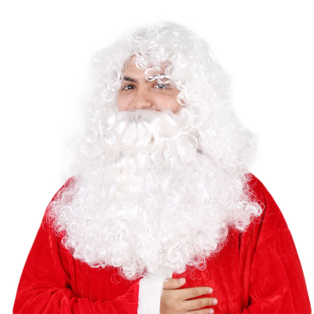 

White Curly Santa Claus Long Beard Christmas Santa Headdress Cosplay Props