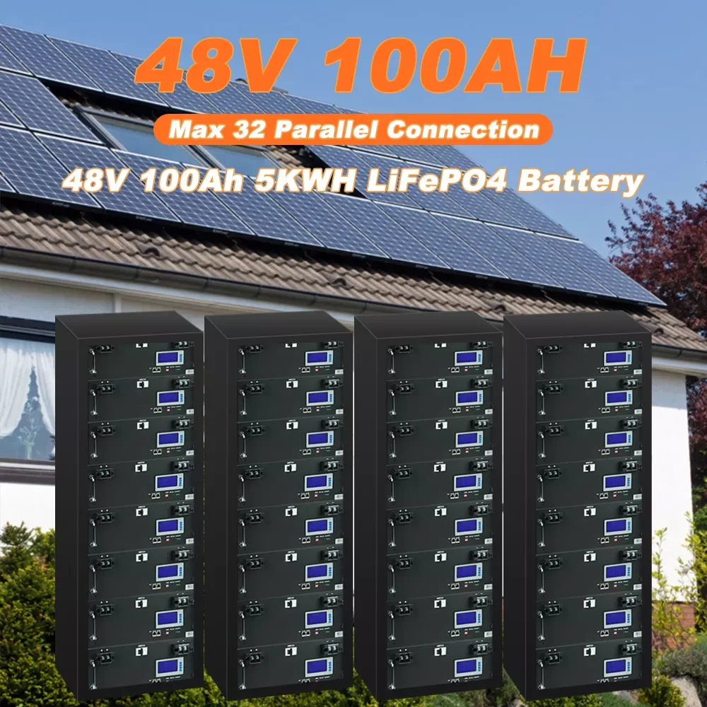 

New 48V 100Ah 200Ah LiFePo4 Battery Pack Built-in 16S120A BMS 51.2V 5.12kw 32 Parallel with CAN RS485 Lithium Ion Battery NO TAX
