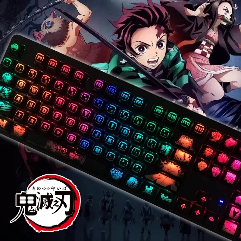 

Mechanical Keyboard RGB Translucent Keycaps DIY Macro Programming For Anime Demon Slayer Hot Swap Silver Purple Switch Backlight