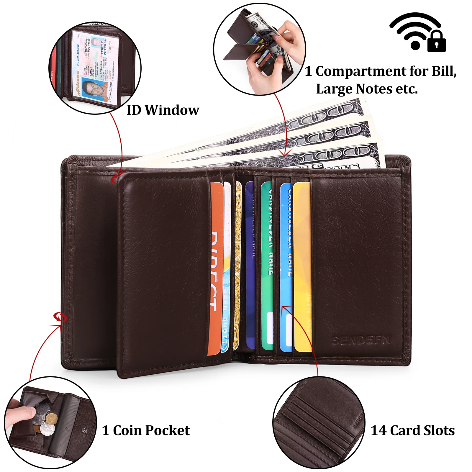 Business RFID Blocking Men's Wallet Vintage Cow Genuine Leather Wallet Male Coin Purse Short Wallet