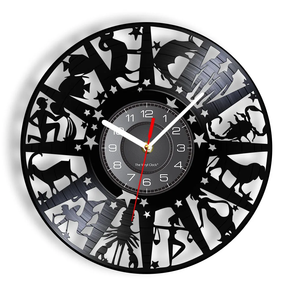 Constellation Sign Star Map Laser Cut Longplay Wall Clock For Living Room Astrology Artwork Home Decor Retro Vinyl Record Clock