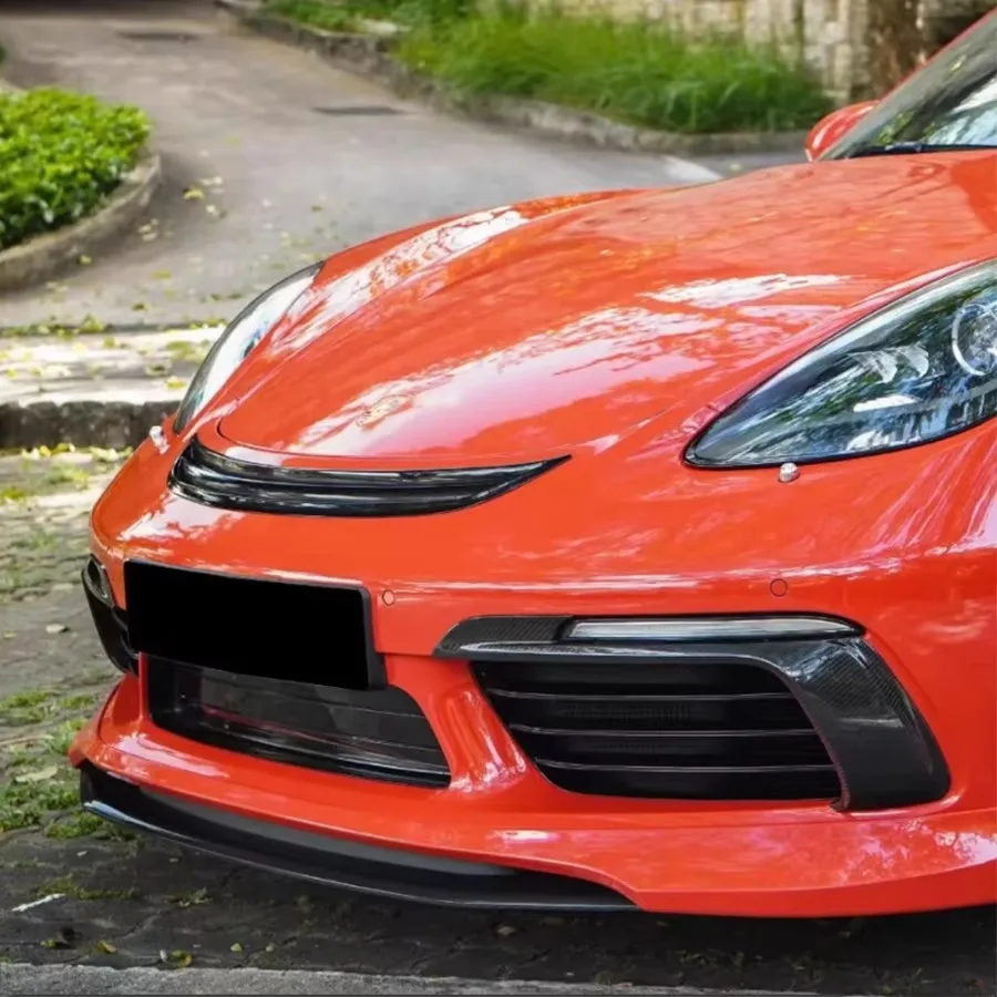 Фото Для Porsche 718 982 Cayman Boxster: карбоновый сплиттер-накладка на передний бампер, дефлектор противотуманной фары, обвес кузова №2
