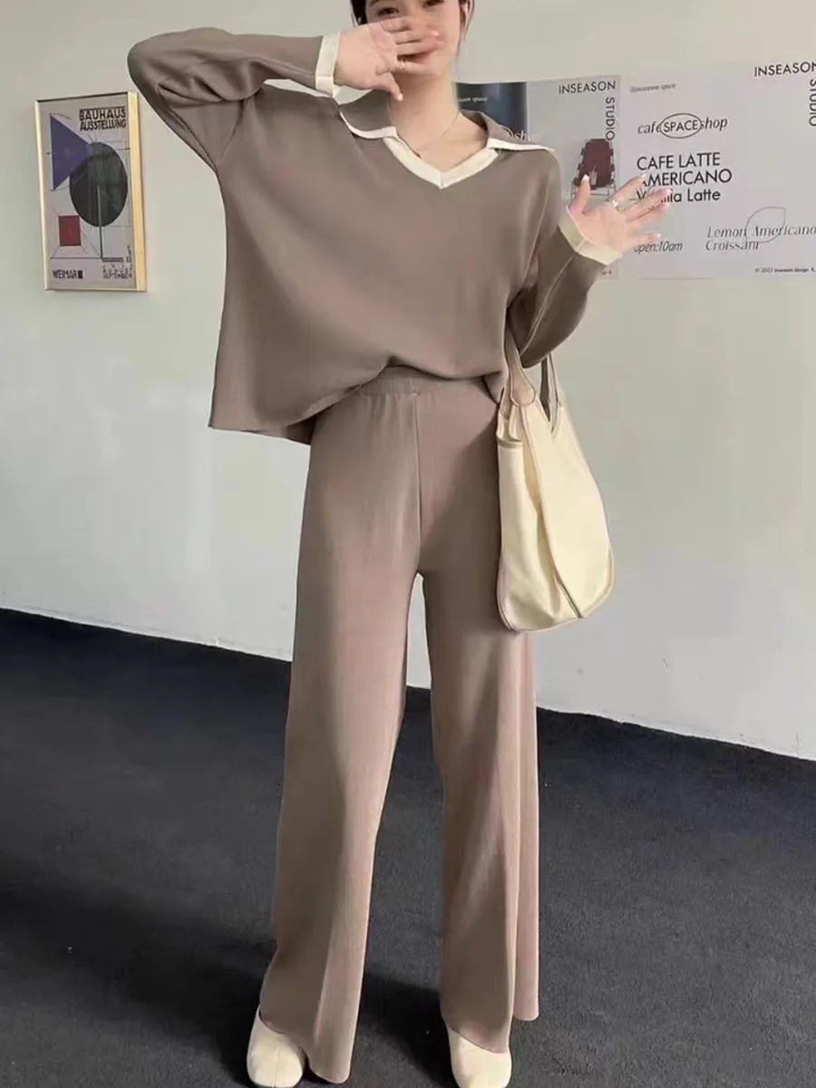 Женский осенне-зимний пуловер с V-образным вырезом и длинными рукавами