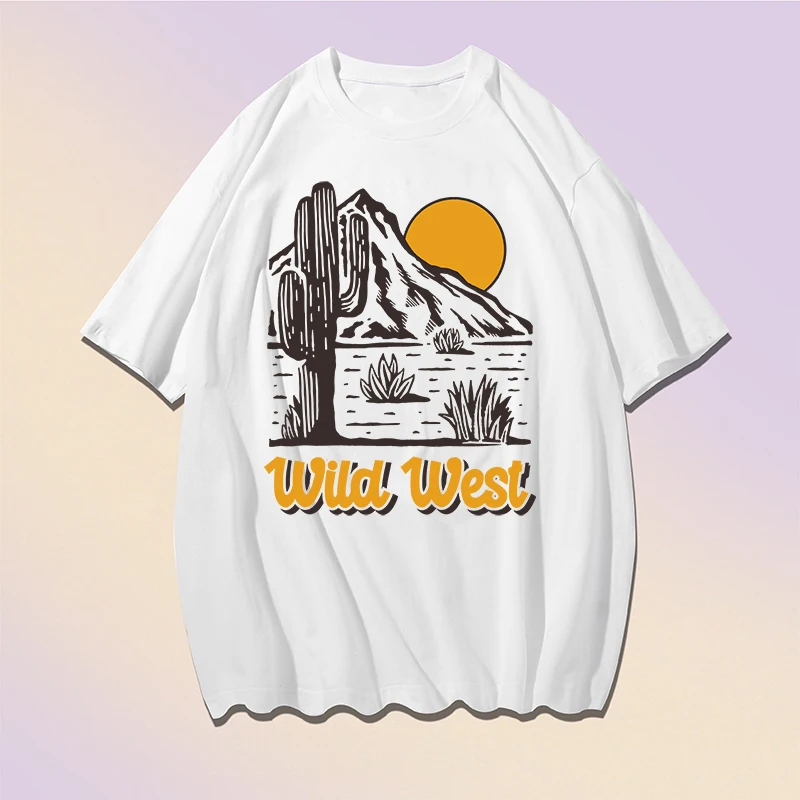 

Wild West Desert Landscape Print T Shirt Fashion Men Summer Casual Short Sleeve White Tshirts Male Tops Loose Cotton Tee