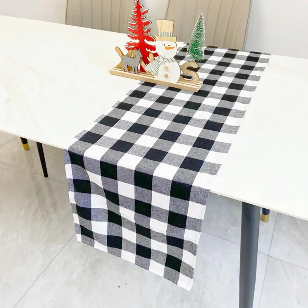 

Durable Table Runner Festive Dining Table Cloth Covers Black Plaid Print Christmas Table Runners for Seasonal Xmas Theme Kitchen