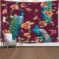 3d animal tapestry hippie wall hanging mysterious forest flowers jungle forest peacock landscape tapestry aesthetic room decor