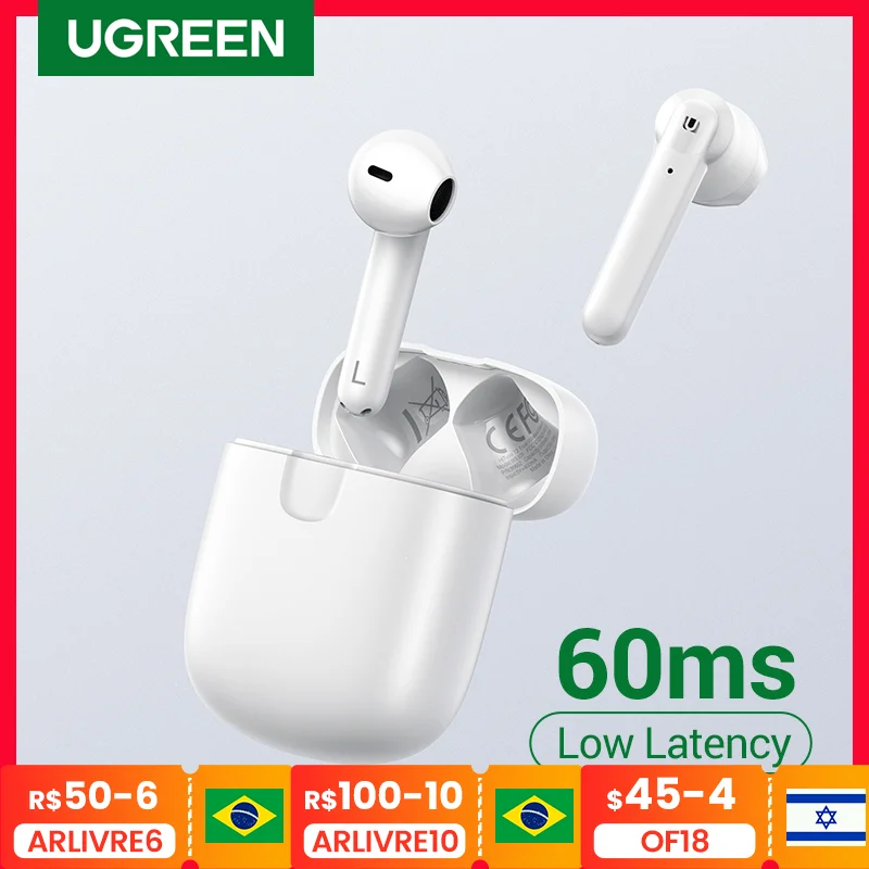 

Беспроводные наушники Ugreen HiTune T2, Bluetooth 5,0, TWS, 4 микрофона, игровой режим, низкая задержка, Беспроводная зарядка
