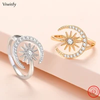 viwisfy real 925 sterling silver ring for woman vintage moon sun crystal jewelry finger wear new arrivals girl gift vw22012