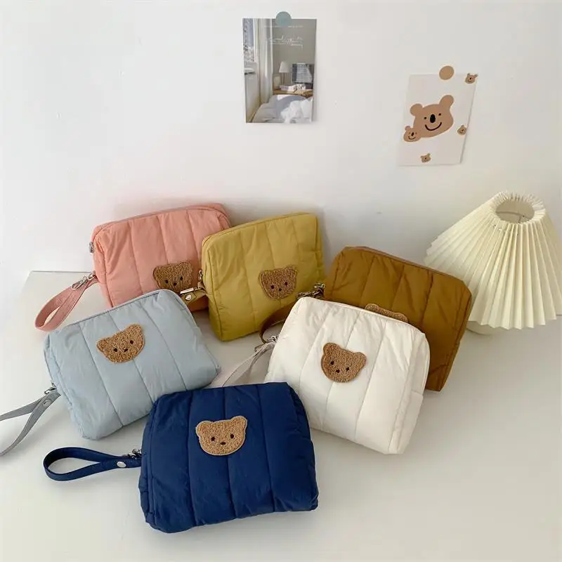 Embroidery Bear Quilted Baby Nappy Bag Cotton Mommy Bag Diaper Pouch Baby Organizer Stroller Babies Accessories Cosmetic Makeup