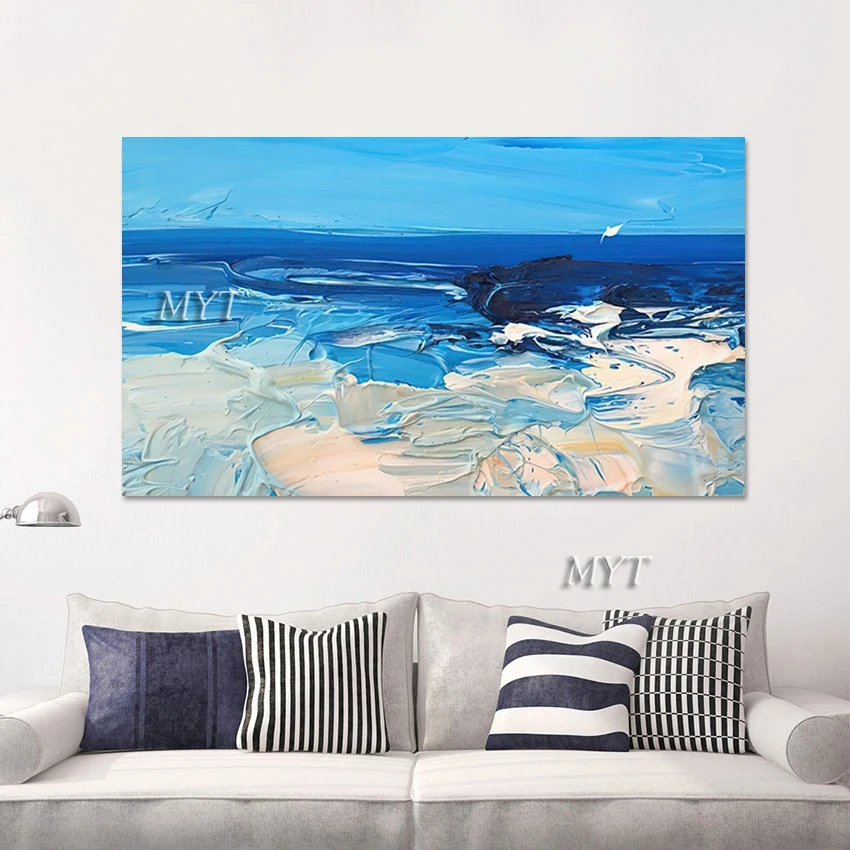 

3d Picture Beautiful Scenery Blue Acrylic Palette Knife Painting Unframed Seascape Abstract Canvas Art Outdoor Wall Decor