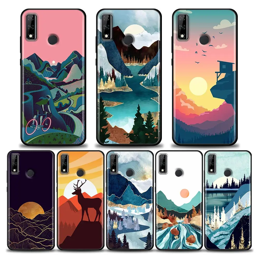 

Case For Huawei Y7 Y9 2019 Y6p Y8s Y9a Y7a Funda Mate 10 20 Lite 40 Pro Case Soft Cover Scenery Forest View Sun Moon Starry Sky