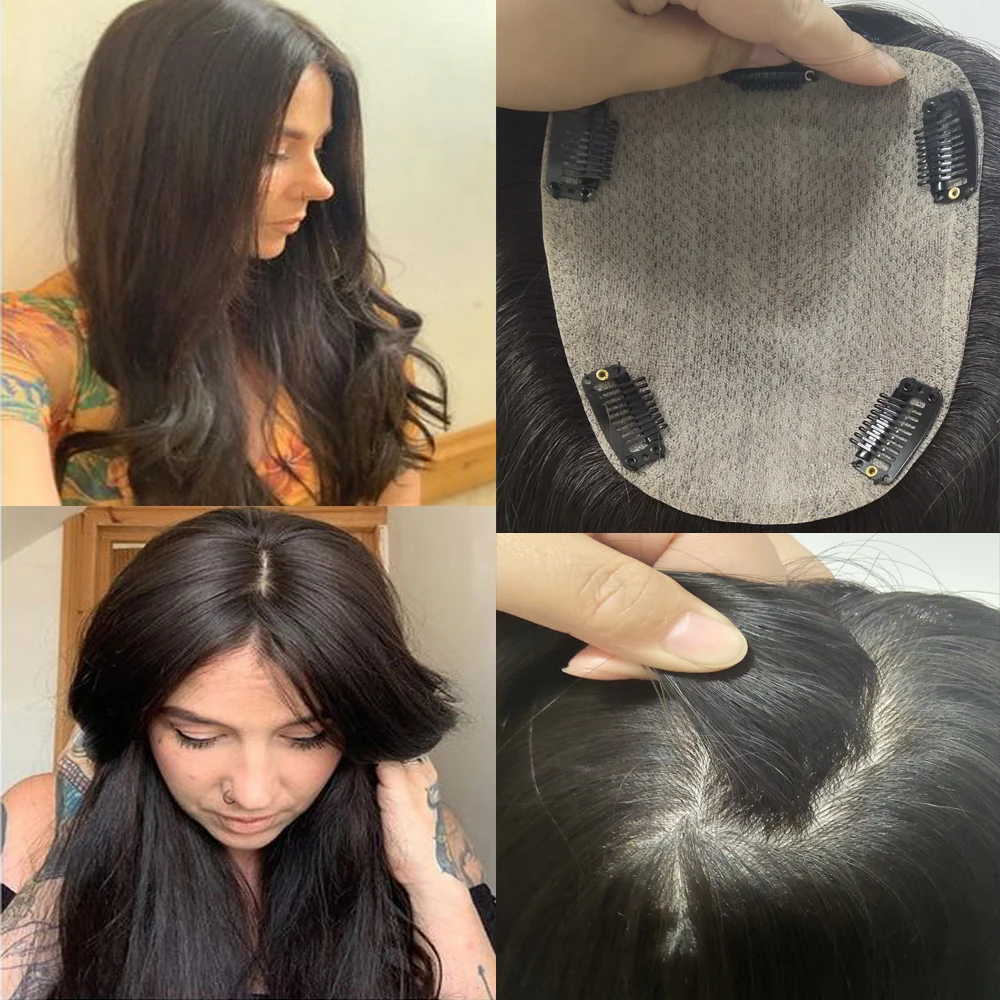 

Soft Straight 13x15 16x18cm Human Hair Topper For Women Breathable Silk Top Base Hand Made Toupee Natural Color Toupee