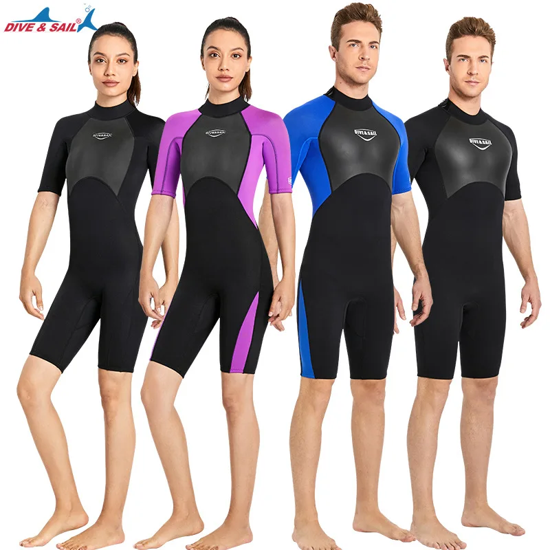2mm Diving Suit Short Sleeve Warm Wetsuit Large Snorkeling Swimming Cold Proof Thermal Surfing Suit Men Women Shorty Swimwear