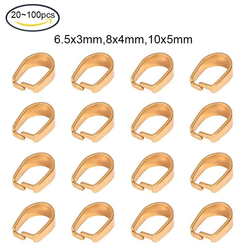 

20-100PCS Vacuum Plating 304 Stainless Steel Snap on Bails Golden 6.5x3mm; Pin: 0.3x0.5mm