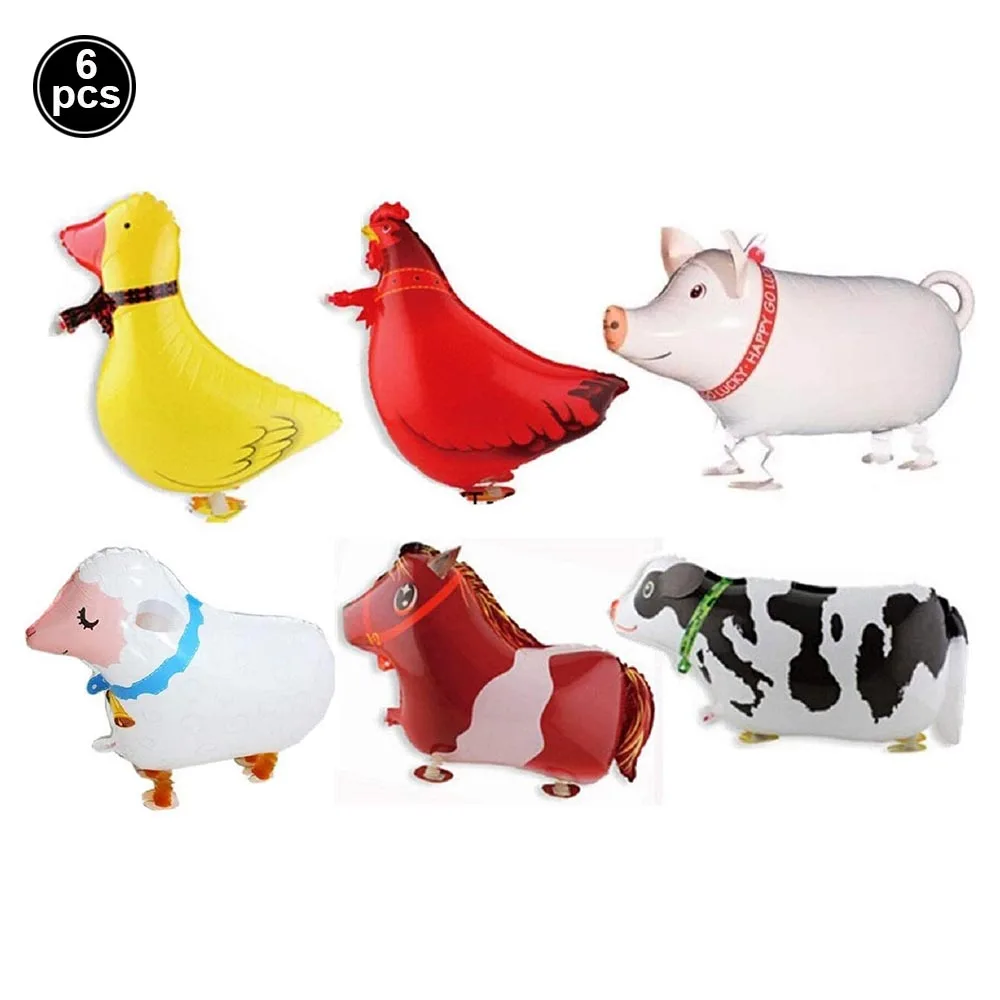 

6Pcs Walking Farm Animal Balloons Animal Foil Balloon Rooste Duck Pig Sheep Cow Helium Balloon Toys Farm Theme Birthday Party