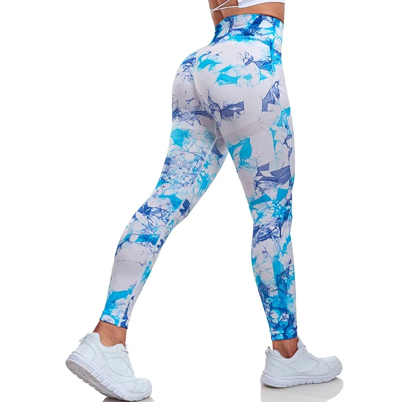 

Seamless Tie Dye Gym Pants High Waist Tummy Control Push Up Yoga Tights Elastic Sports Leggings For Women Spandex