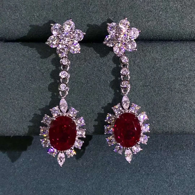 Luxury Sterling Silver- Moissanite Ruby Gemstone - Drop Dangle Earrings 2