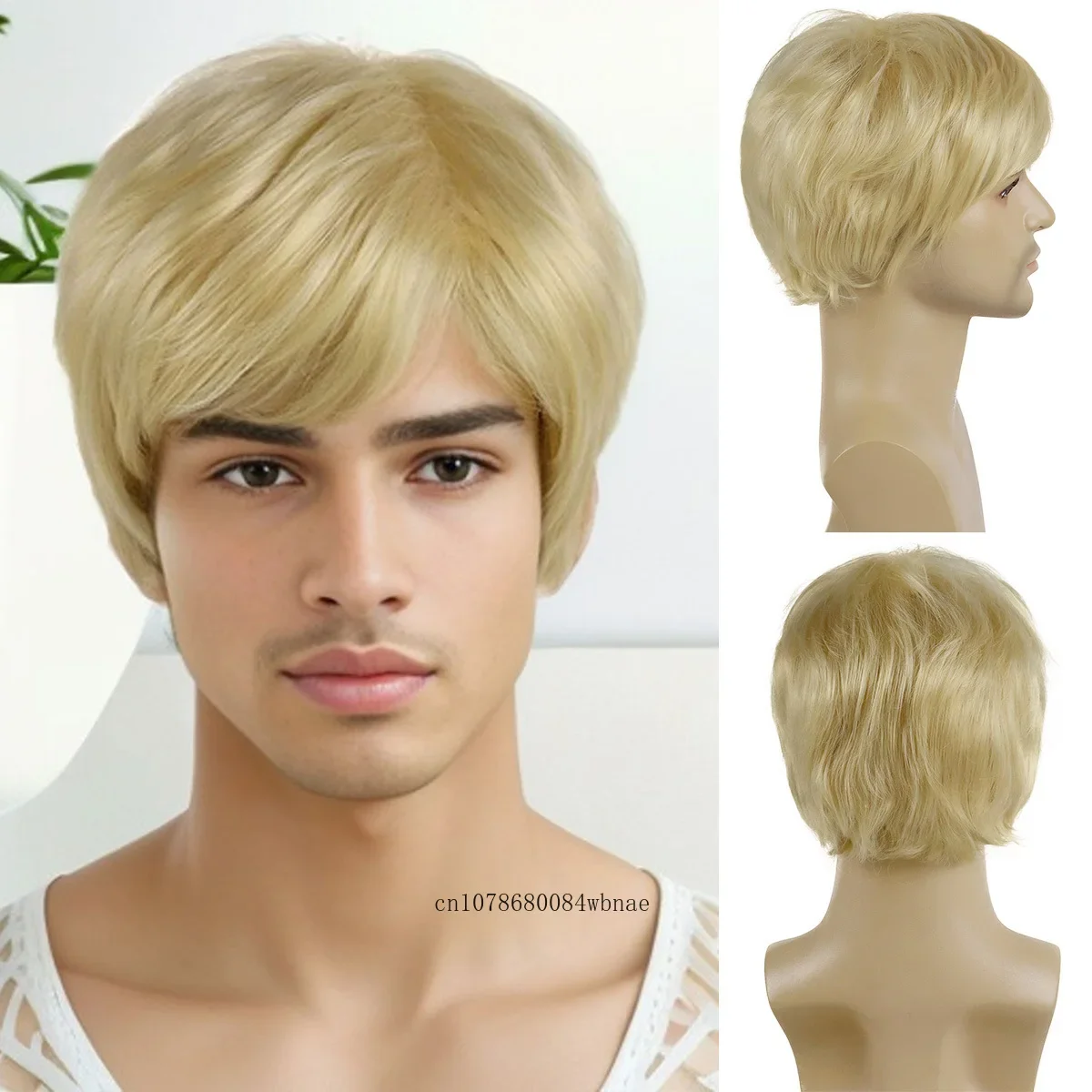 Мужские короткие многослойные парики из синтетических волос с челкой блондинка